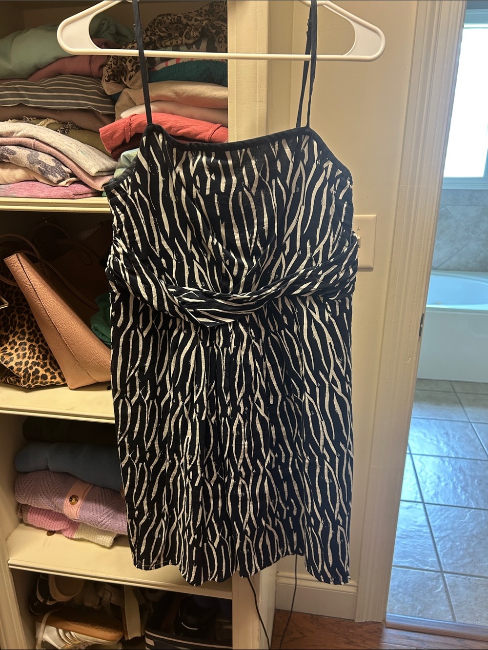 LOFT Navy and White Zebra-Print Mini Dress